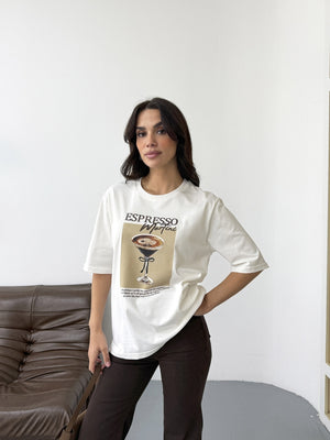 Ekru Espresso Baskılı Tshirt 0492-Espresso