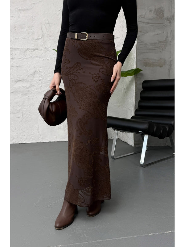 Kahverengi Kadife Desen Etek 251134-Kahverengi
