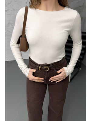 Dilvin Ekru Kayık Yaka Kaşmir Bluz 10840-EKRU