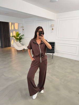 Kahve Biyeli Bel Bağlamalı Modal Takım 4146-Kahve