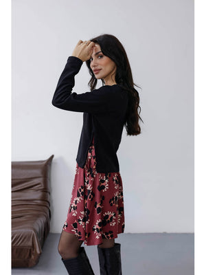 Bordo  Eteği Saten Yandan Bağlamalı Elbise EY27238-BORDO