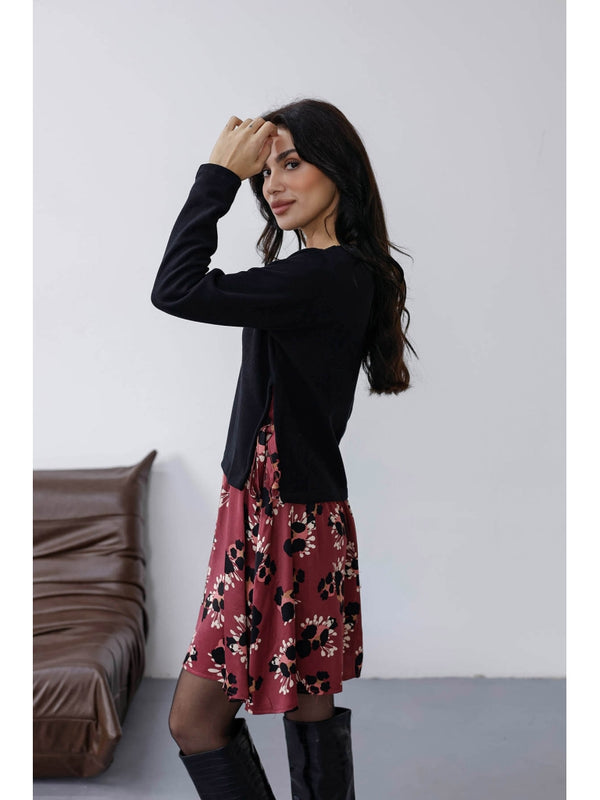 Bordo  Eteği Saten Yandan Bağlamalı Elbise EY27238-BORDO