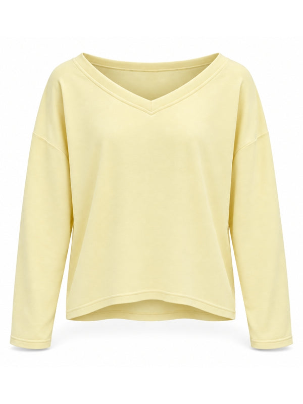 Sarı V Yaka Uzun Kollu Sweat 11094-Sarı