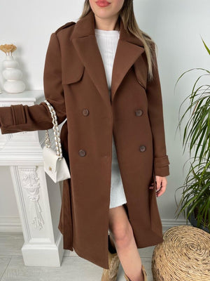 Kahve Omuzu Düğmeli Premium Kaban T-20013-Kahve