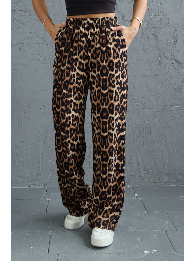 Leopar Beli Lastikli Pantolon