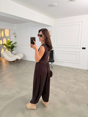 Kahve Basic Şalvar Tulum 4144-Kahve