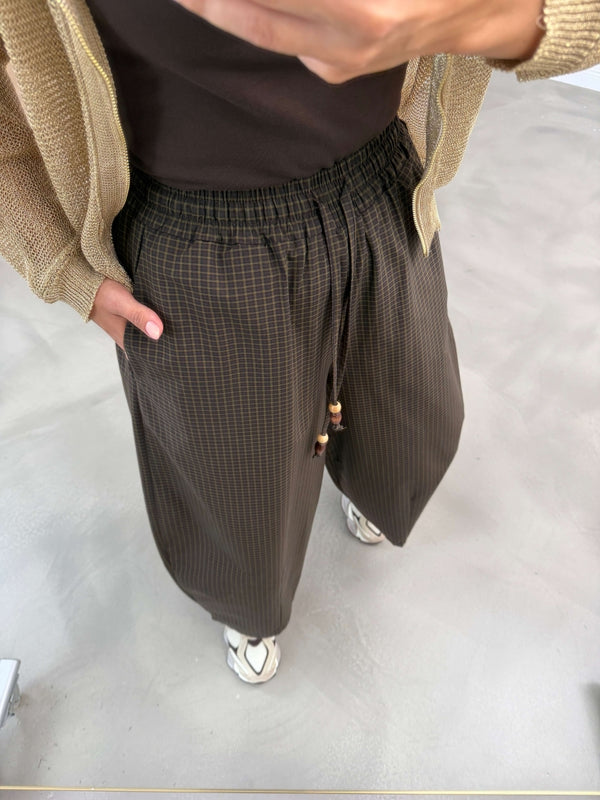 Olive Bel Lastikli Ekoseli Pantolon 51473-Olive