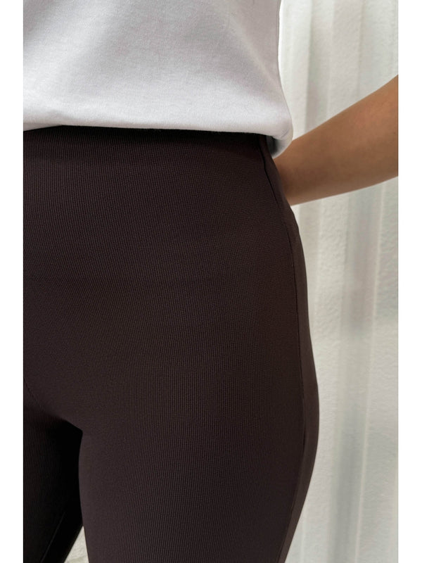 Dilvin Kahverengi Düğme Detay İspanyol Tayt 71905-Kahve