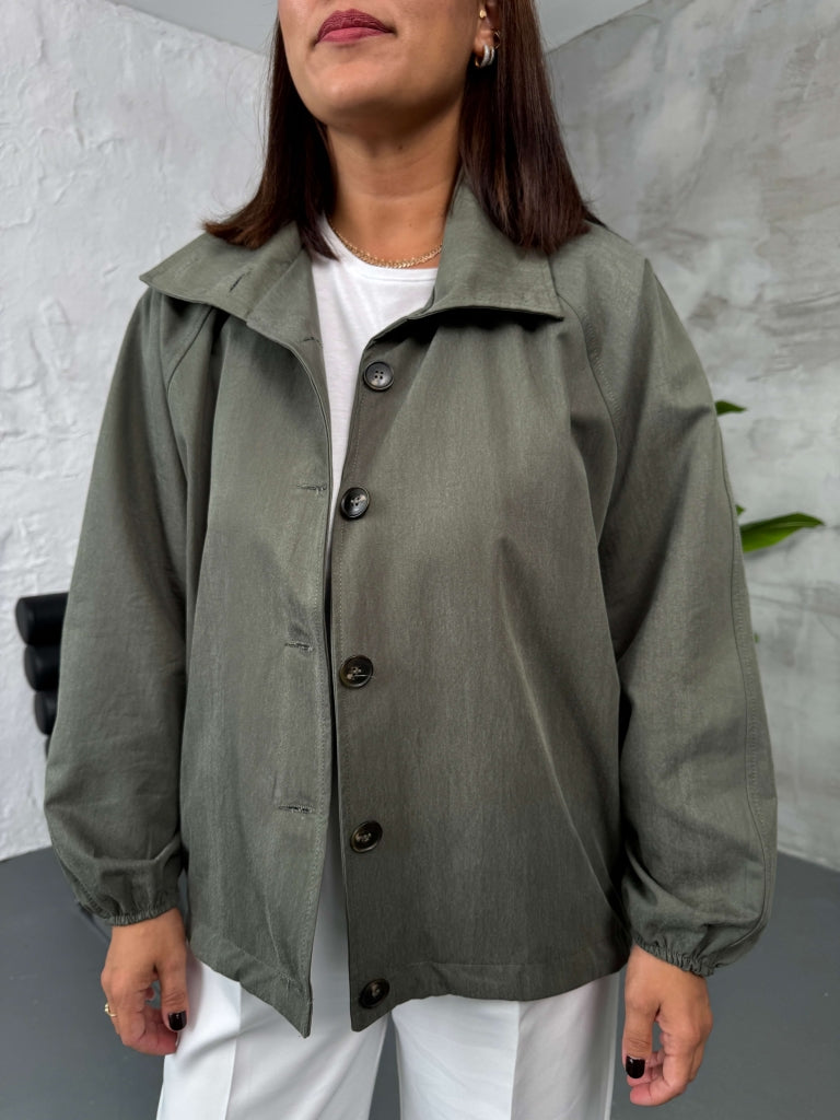 Haki Oversize Dik Yaka Trenç