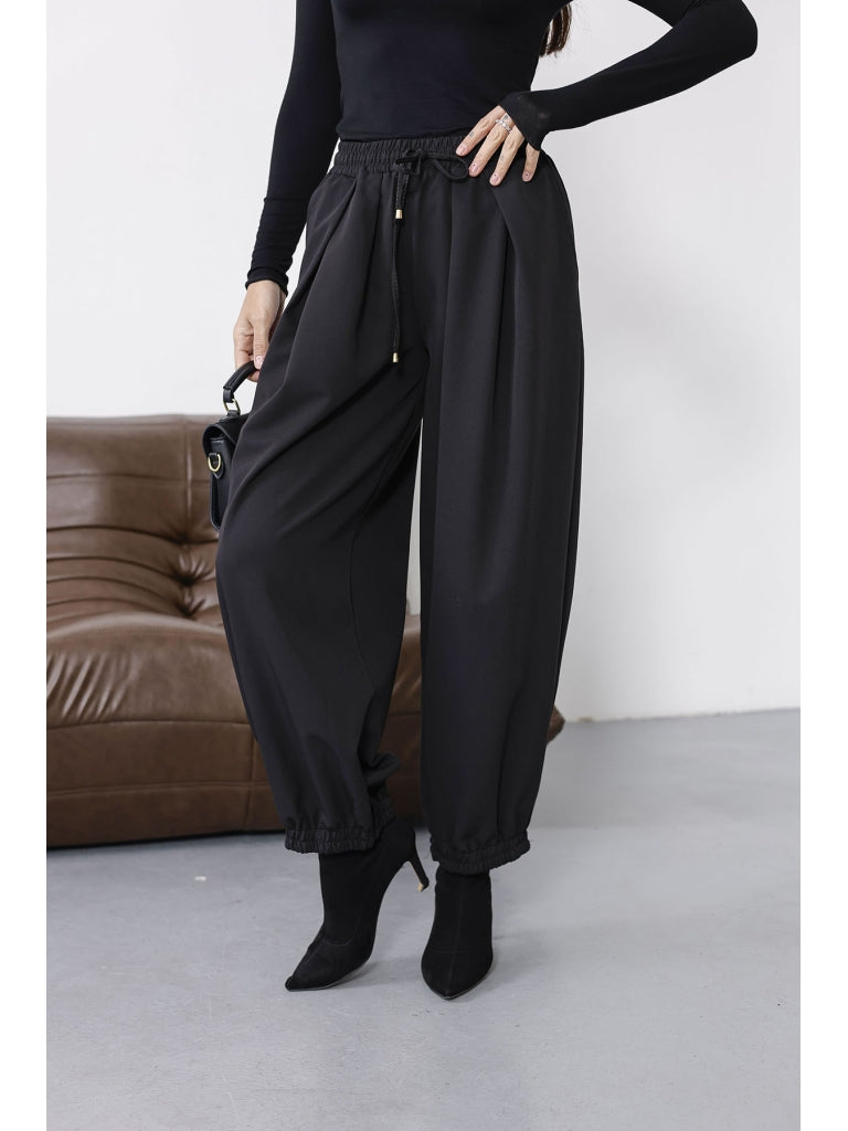 Siyah Beli Bağcıklı Şalvar Pantolon 51224-SİYAH
