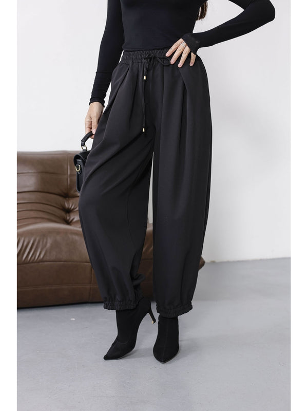 Siyah Beli Bağcıklı Şalvar Pantolon 51224-SİYAH
