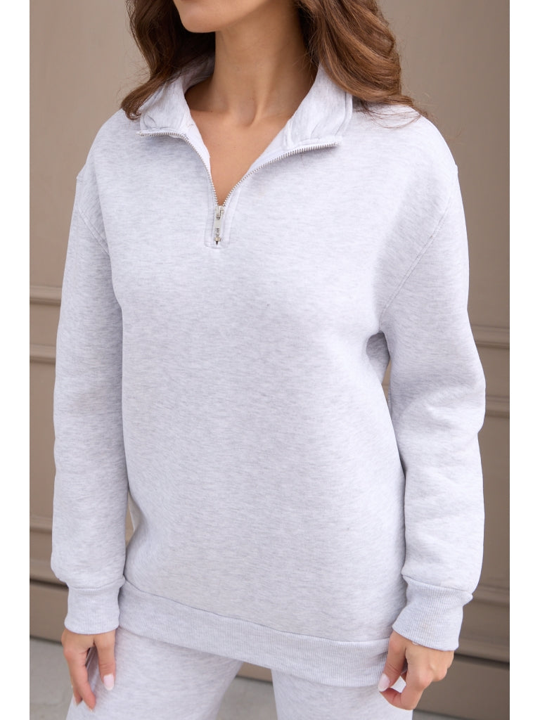Gri Fermuarlı Basic Sweat