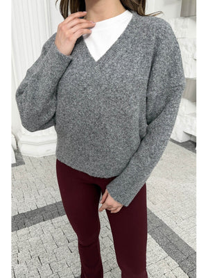 Dilvin Antrasit V Yaka Yumuşak Dokulu Kazak 10645-Antrasit