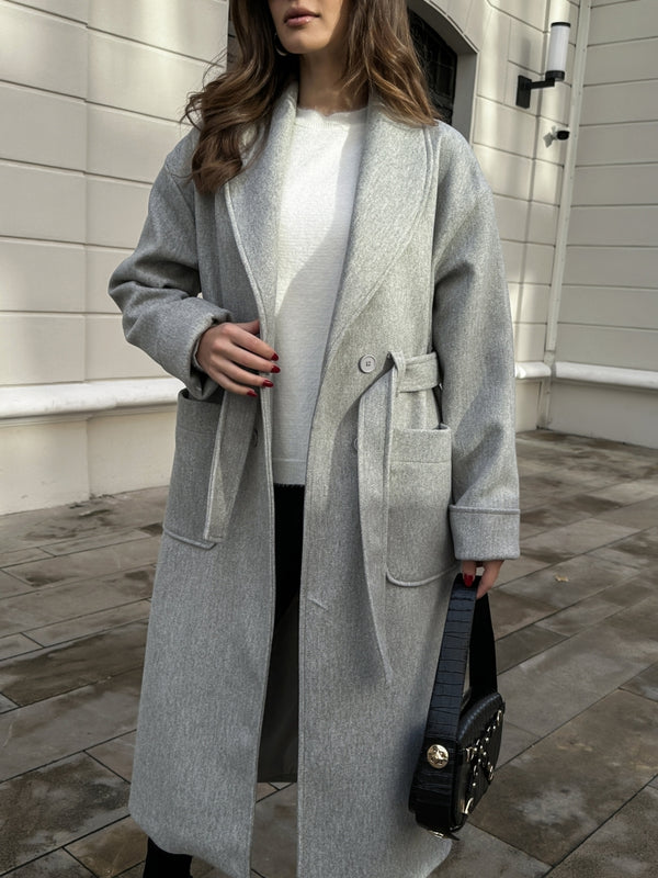 Gri Şal Yaka Premium Kaban 20071-GRİ