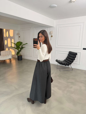 Siyah Desenli Kemerli Etek Pantolon 51519-Siyah