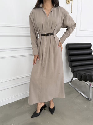 Vizon Kendinden Kemerli Tensel Elbise 3397-Vizon