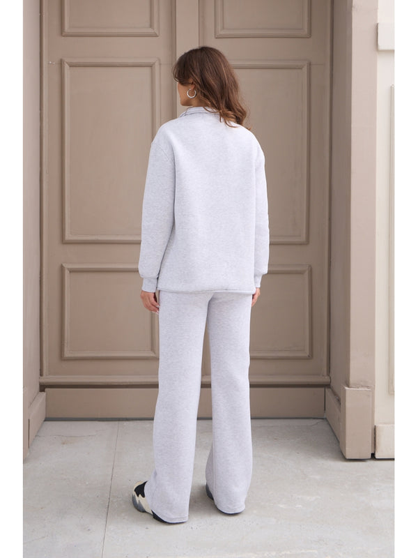 Gri Fermuarlı Basic Sweat