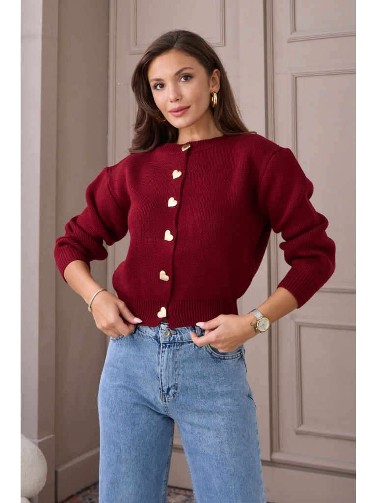 Bordo Kalp Düğmeli Triko Hırka 4171-Bordo