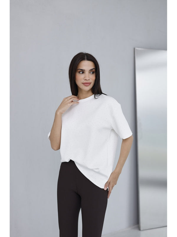 Beyaz Taş Baskılı Tshirt 4236-Beyaz