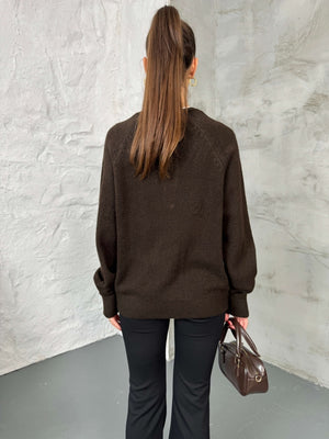 Acı Kahve Yarım Düğmeli Kazak 241246-Acı Kahve