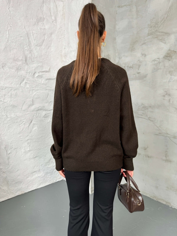 Acı Kahve Yarım Düğmeli Kazak 241246-Acı Kahve