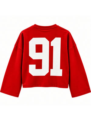 Kırmızı Baskılı Uzun Kollu Basic Sweat 12470-Kırmızı