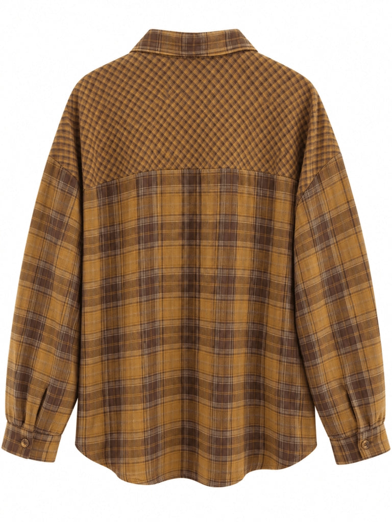 Açık Hardal Ekoseli Cepli Oversize Gömlek 5163-Açık Hardal