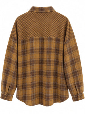 Açık Hardal Ekoseli Cepli Oversize Gömlek 5163-Açık Hardal