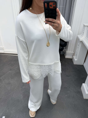 Ekru Etek Ucu Dantelli Modal Takım 4105-Ekru