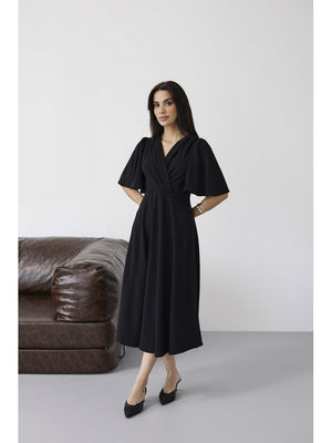 Siyah Kolları Volanlı Elbise 3707-SİYAH