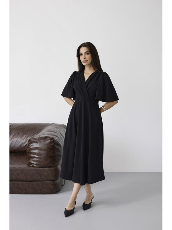 Siyah Kolları Volanlı Elbise 3707-SİYAH