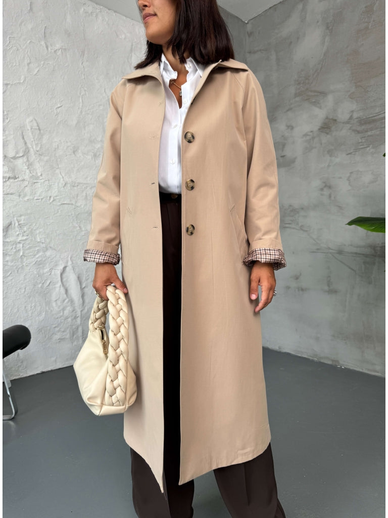 Camel Ekose Detaylı Trenç