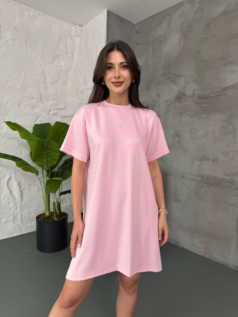 Pembe Orj Kısa Kol Modal Elbise