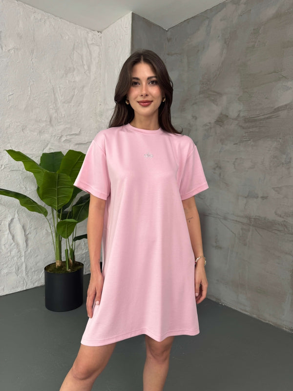 Pembe Orj Kısa Kol Modal Elbise