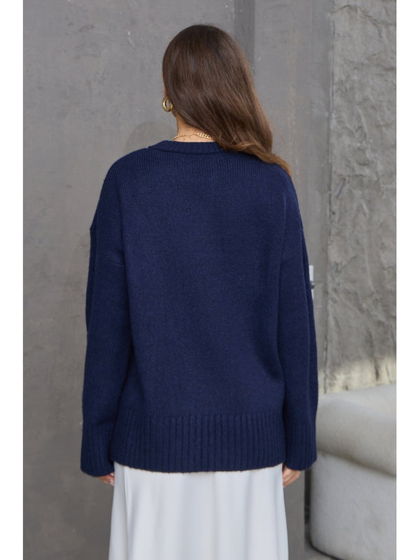 Lacivert Bisiklet Yaka Oversize Kazak
