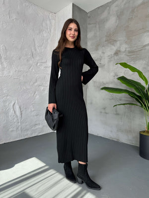Siyah Massi Model Merserize Triko Elbise