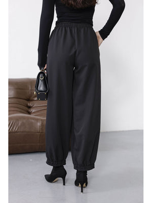 Siyah Beli Bağcıklı Şalvar Pantolon 51224-SİYAH