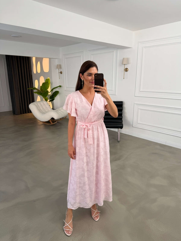 Pembe Kolları Volanlı Püsküllü Elbise 3113-Pembe