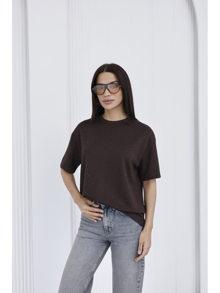 Kahverengi Taş Baskılı Tshirt 4236-Kahve
