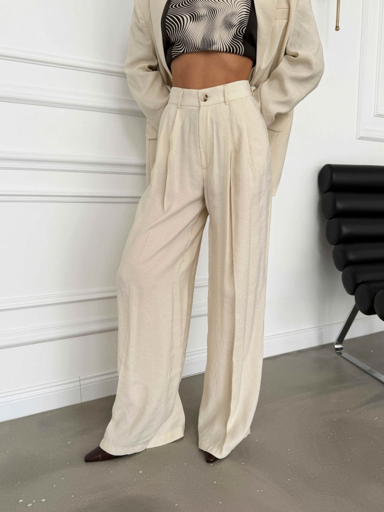 Taş Çift Pilili Tensel Pantolon 51113-Taş