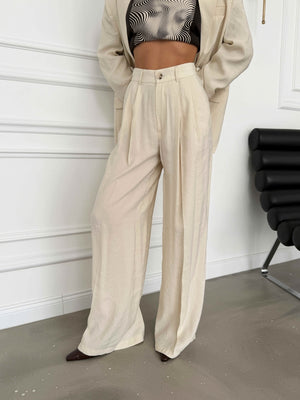 Taş Çift Pilili Tensel Pantolon 51113-Taş