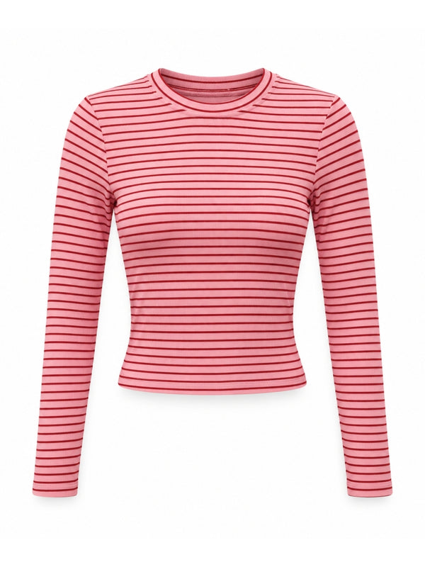 Pembe Çizgili Parmak Geçirme Body M-5648-Pembe