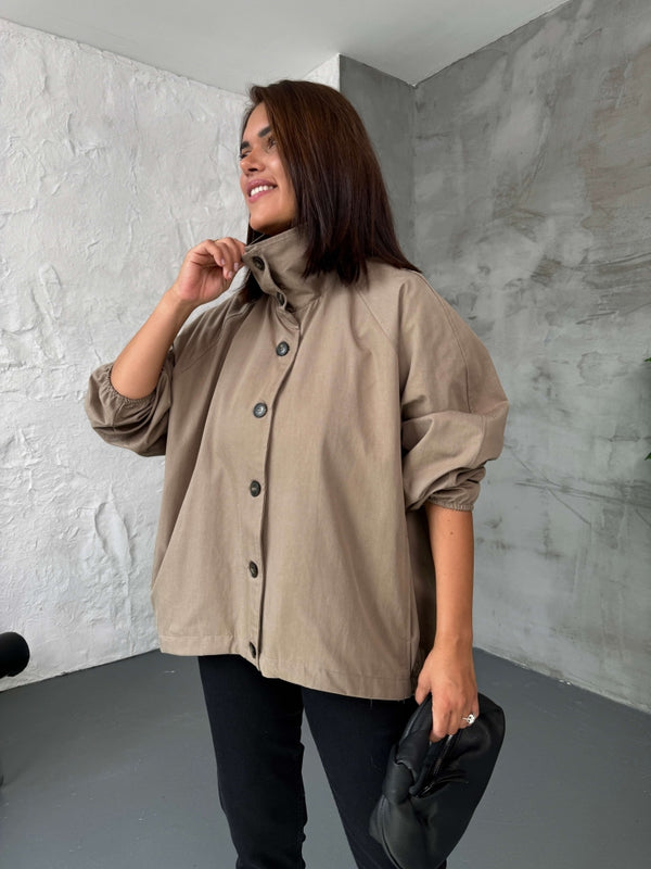 Vizon  Oversize Dik Yaka Trenç