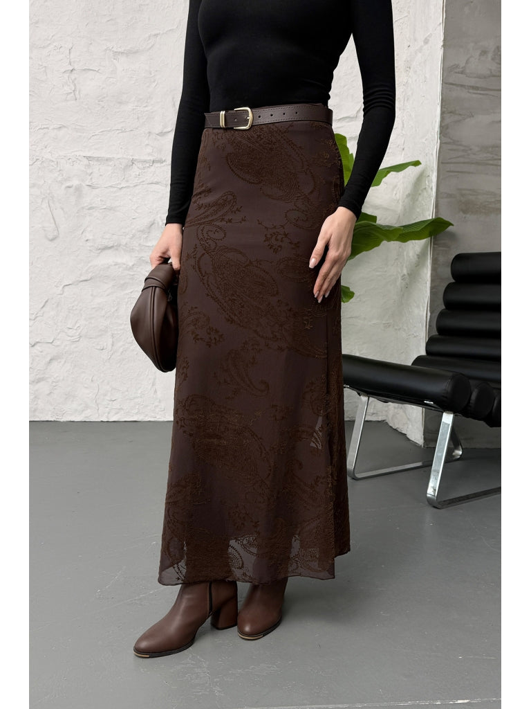 Kahverengi Kadife Desen Etek 251134-Kahverengi