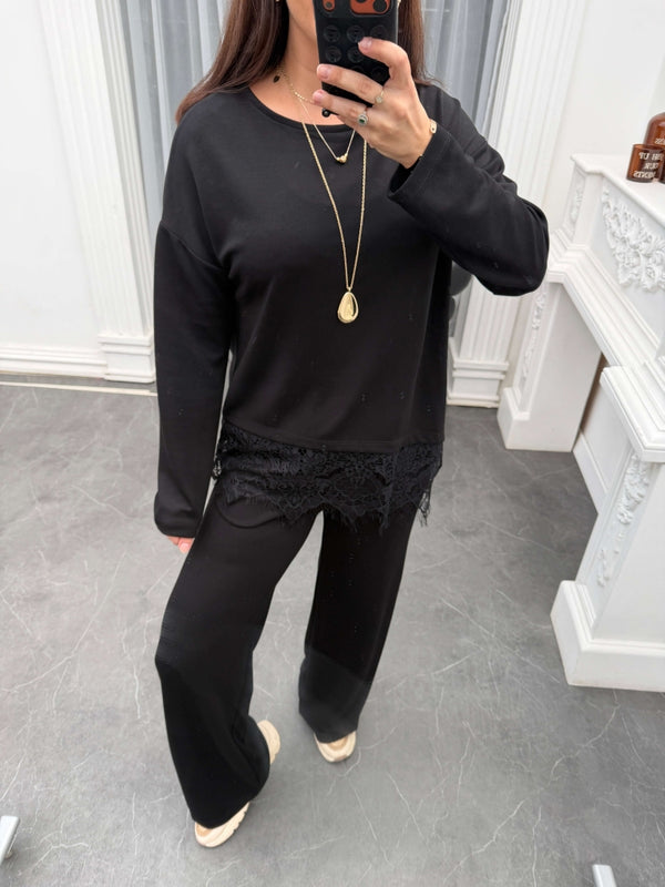 Siyah Etek Ucu Dantelli Modal Takım 4105-Siyah