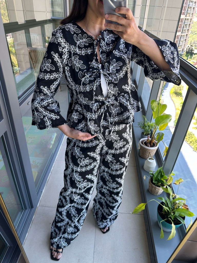 Siyah Nakışlı Kimono Takım