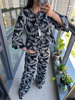 Siyah Nakışlı Kimono Takım