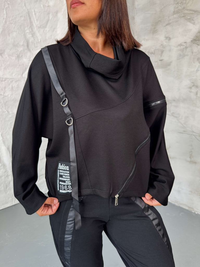 Siyah Fermuar Detaylı Modal Sweat