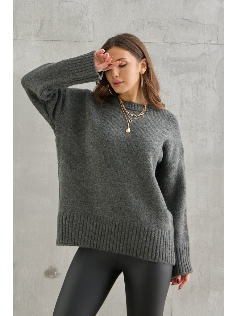 Antrasit Bisiklet Yaka Oversize Kazak