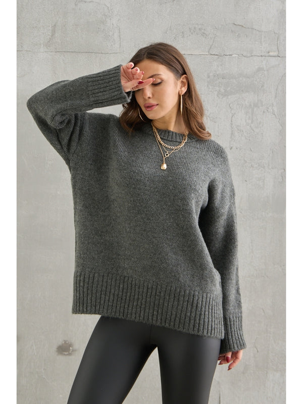 Antrasit Bisiklet Yaka Oversize Kazak
